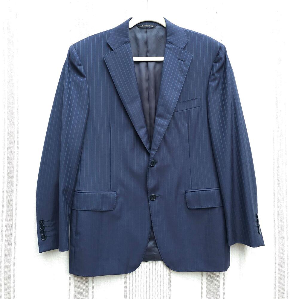 Canali Blazer Mens EU 48 US 38 Blue Wool Pinstripe Made In Italy Suit Jacket